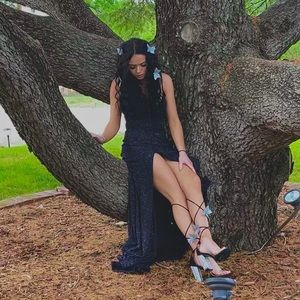 sparkly black prom dress.